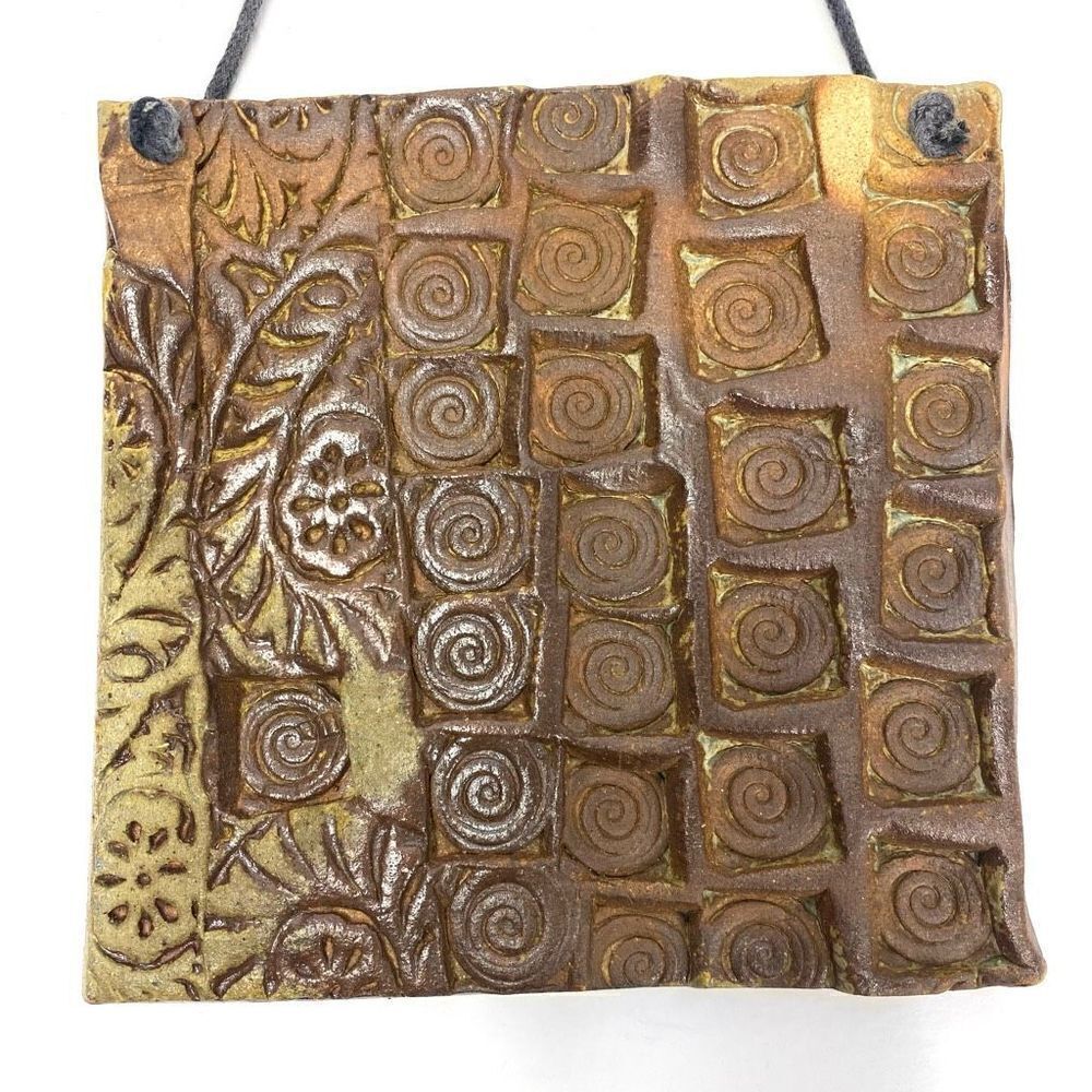 Ceramic Pottery Wall Art Swirl Design By Hole Sandra Finney 7”x7”